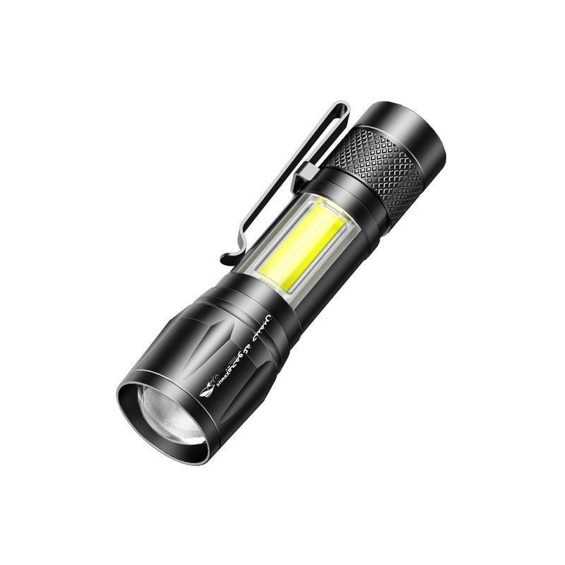 SMILING SHARK Mini Rechargeable Zoomable LED Flashlight with COB Side Light - Aluminum Alloy, USB Charging - Image 3