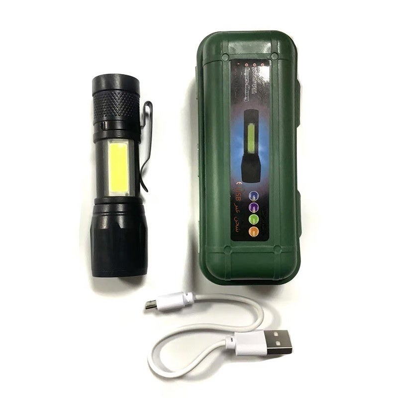 SMILING SHARK Mini Rechargeable Zoomable LED Flashlight with COB Side Light - Aluminum Alloy, USB Charging - Image 1