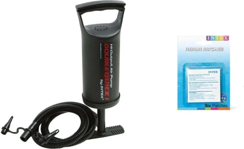 INTEX Mattress Pool Inflator Hand Pump 29 cm + Adhesive Inflatable Boat, Mattress, Pool Repair Repair Patch Hand Pump + Inflatable Product Repair Patch