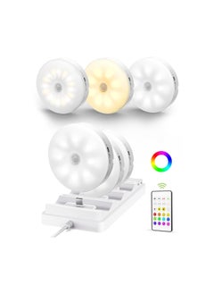 EZVALO EZVALO Rechargeable Motion Sensor Under Cabinet Multicolor LED Puck Lights (6 Pack) - ,1000mAh Rechargeable Puck Lights with Remote, 3 Color Temps & RGB Closet Lights, Dimmable Motion Sensor Lights for Shelf, Kitchen  - Image 1