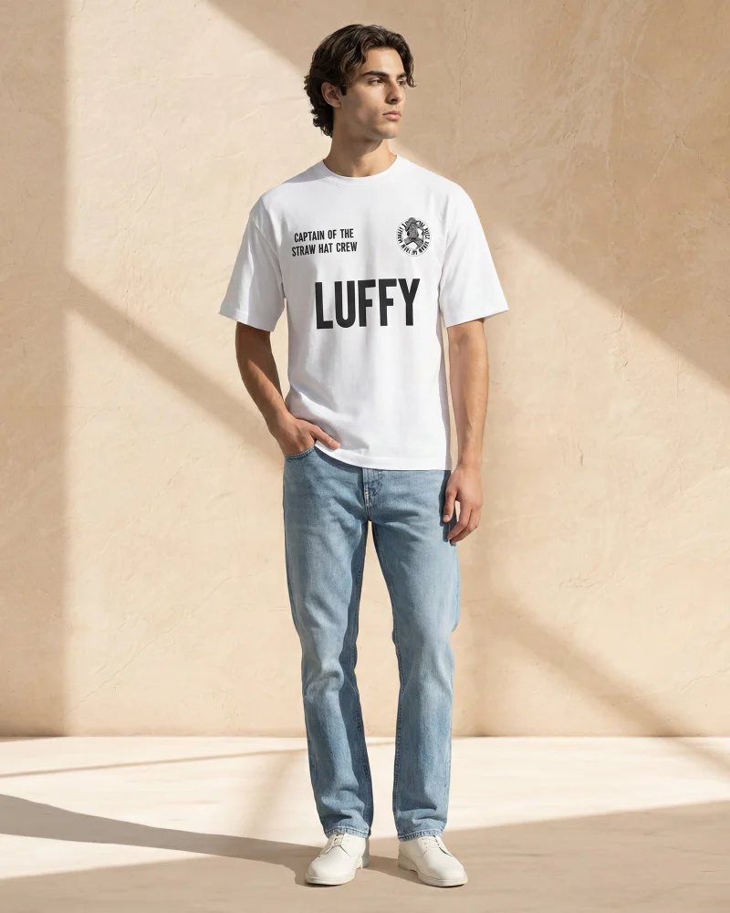 Redtag Men White Luffy Front And Back Printed T-Shirt