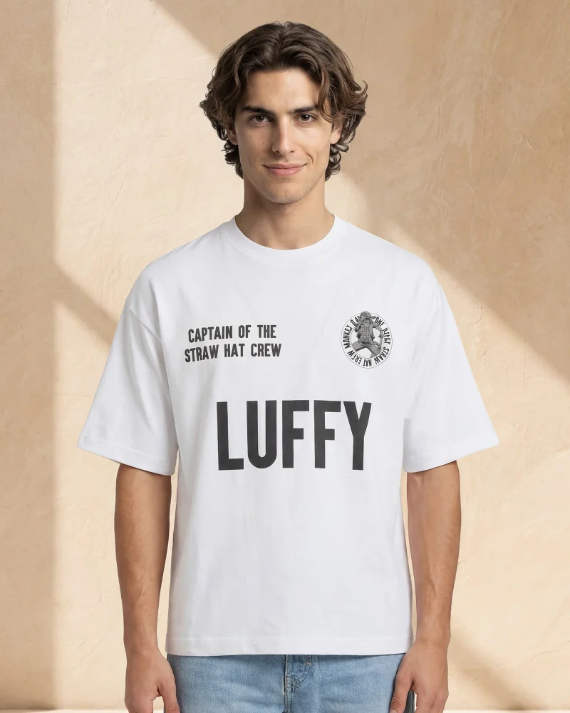 Redtag Men White Luffy Front And Back Printed T-Shirt