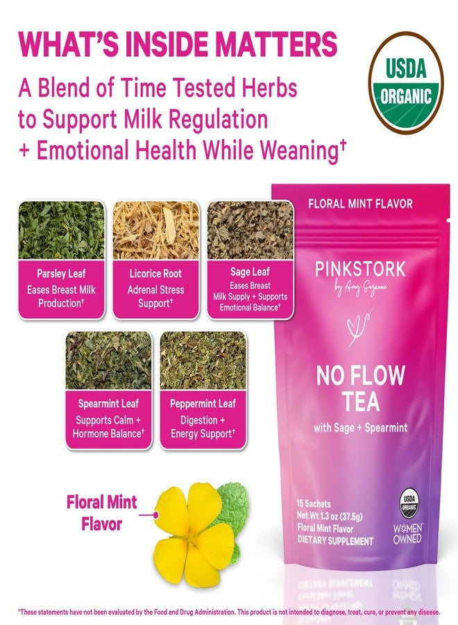Pink Stork No Flow - Organic Sage Tea to Dry Up Breast Milk Supply and Decrease Milk Production, Stop Breastfeeding, Wean Lactation Naturally, Postpartum Essentials - Hot or Iced - 15 Sachets - Image 2