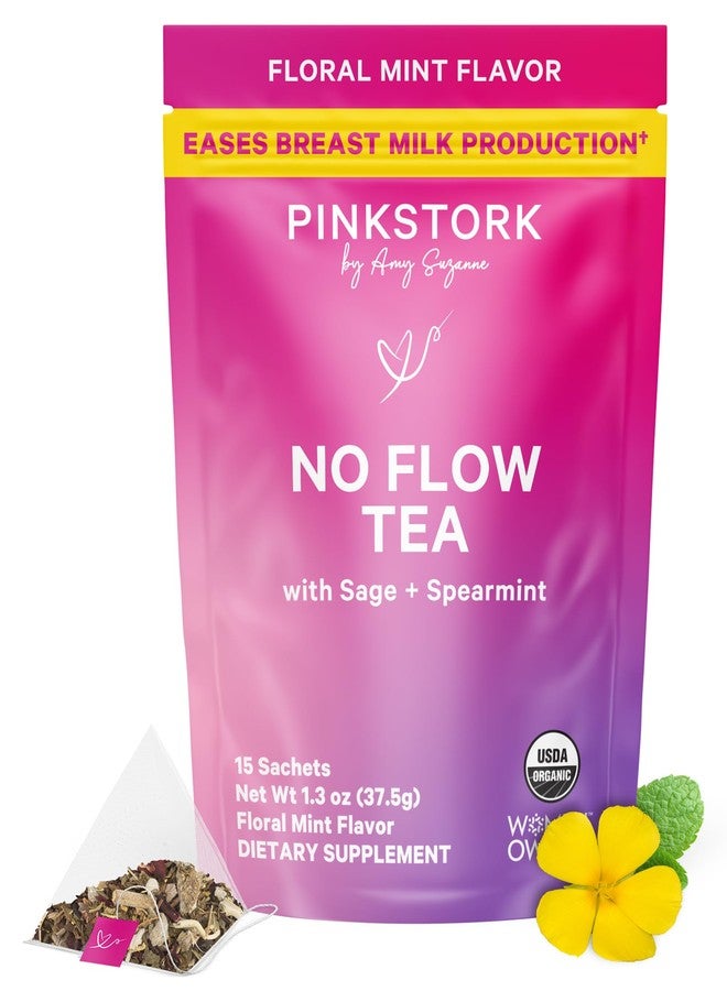 Pink Stork No Flow - Organic Sage Tea to Dry Up Breast Milk Supply and Decrease Milk Production, Stop Breastfeeding, Wean Lactation Naturally, Postpartum Essentials - Hot or Iced - 15 Sachets - Image 1