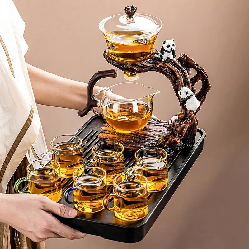 CUNHUY Lazy Kungfu Drip TeaPot, Heat Resistant Tea Set, Semi-Automatic Glass Teapot Suit for Magnetic Water Flow Wooden Glass Teapot Set - Image 2