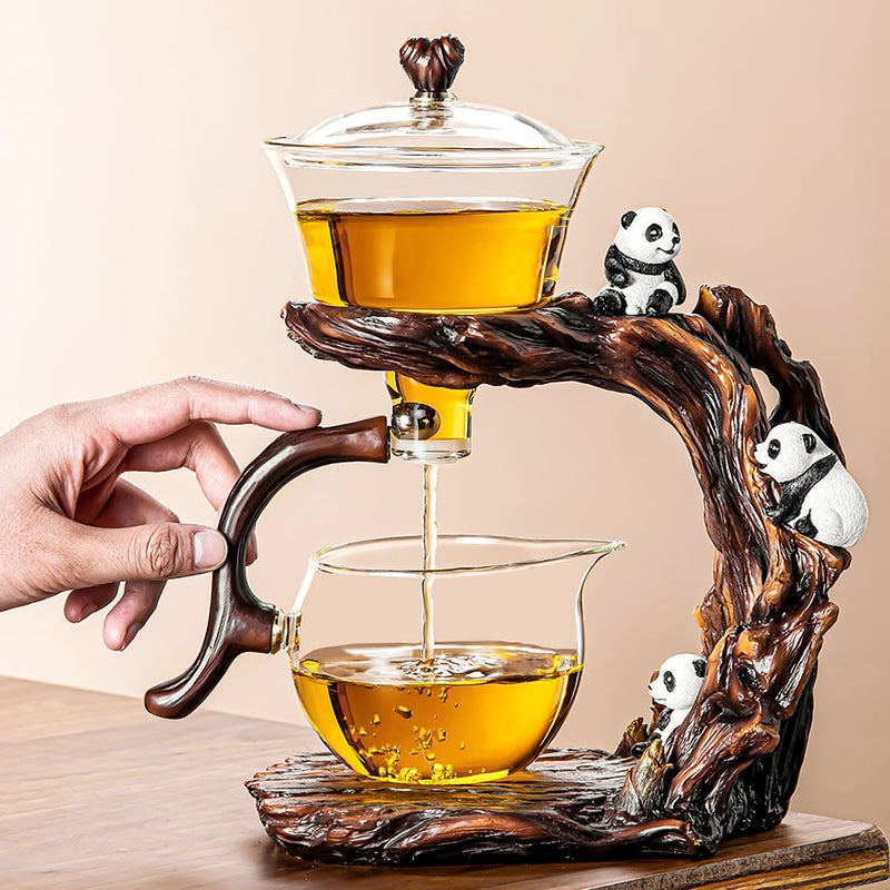 CUNHUY Lazy Kungfu Drip TeaPot, Heat Resistant Tea Set, Semi-Automatic Glass Teapot Suit for Magnetic Water Flow Wooden Glass Teapot Set - Image 1