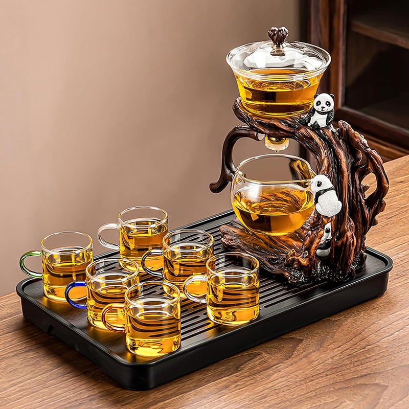 CUNHUY Lazy Kungfu Drip TeaPot, Heat Resistant Tea Set, Semi-Automatic Glass Teapot Suit for Magnetic Water Flow Wooden Glass Teapot Set - Image 5