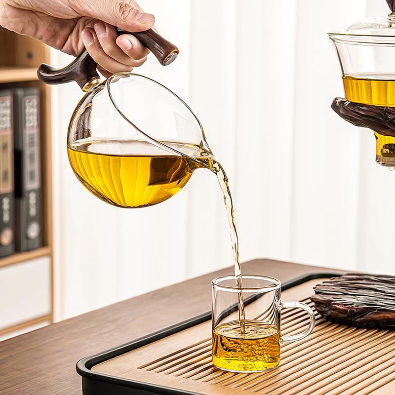 CUNHUY Lazy Kungfu Drip TeaPot, Heat Resistant Tea Set, Semi-Automatic Glass Teapot Suit for Magnetic Water Flow Wooden Glass Teapot Set - Image 4