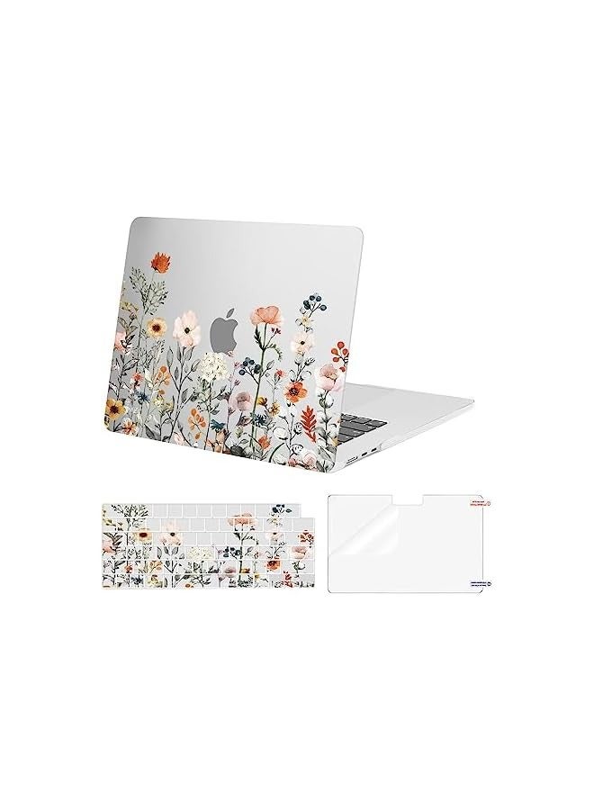 موسيسو متوافق مع حافظة MacBook Air 15 بوصة 2024 2023 2022 M3 A3114 A2941 M2 Chip مع Touch ID، حافظة بلاستيكية صلبة على شكل زهور الحديقة وغطاء لوحة المفاتيح وواقي شاشة، شفاف - Image 1