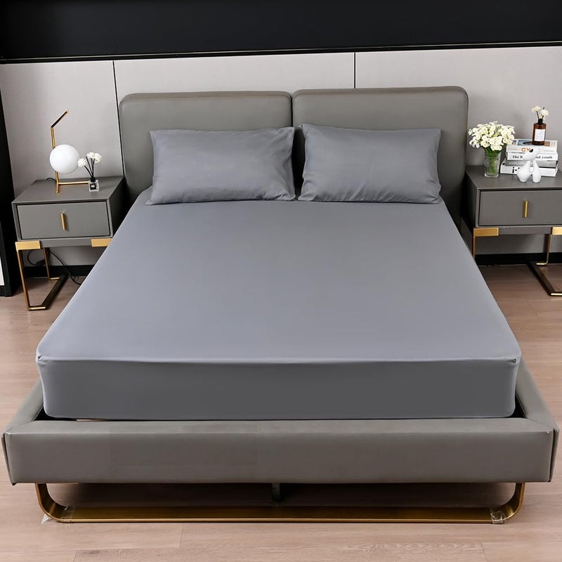 Fitted Sheet 40CM Deep Bed Sheet Super King Size 180X200CM Charcoal Hotel Quality Poly Cotton Charcoal Super King