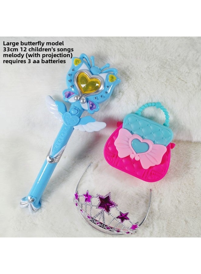 Children's Little Girl Toy Little Magic Fairy Luminous Flash Magic Wand Fairy Wand Transformation Magic Wand Birthday Wholesale-Color:Blue Butterfly Projection + Crown + Handbag [free Battery]  - Image 1