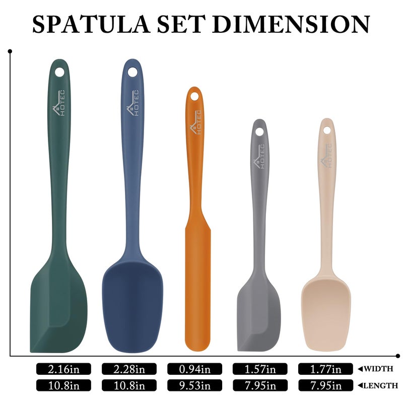 HOTEC Heat Resistant 600â„‰ BPA-Free Silicone Rubber Spatula Set for Baking, Cooking, and Mixing Non Stick Dishwasher Safe, Neutral Set of 5 - Image 2