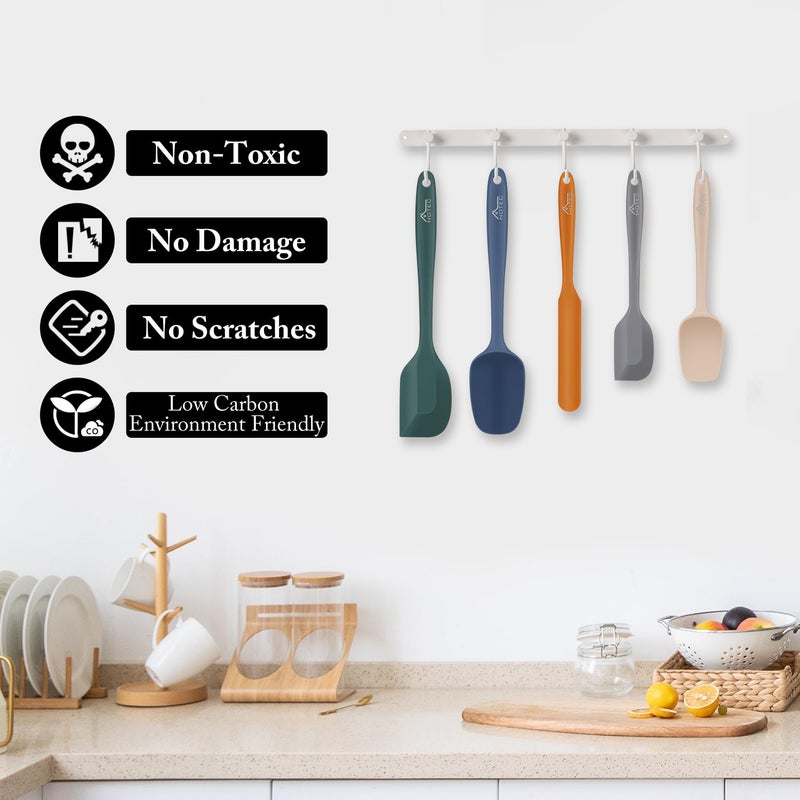 HOTEC Heat Resistant 600â„‰ BPA-Free Silicone Rubber Spatula Set for Baking, Cooking, and Mixing Non Stick Dishwasher Safe, Neutral Set of 5 - Image 5