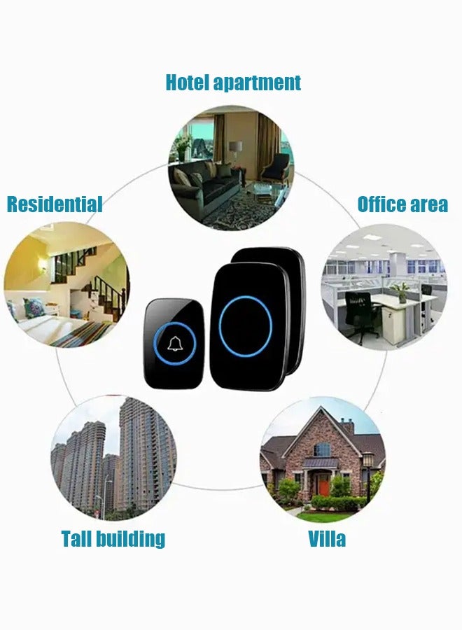 جرس باب لاسلكي مقاوم للماء مزود بمقبس وجهازين استقبال وجهاز إرسال واحد للاستخدام في المنزل أو المكتب أو الفندق أو السكن الجامعي - Image 5