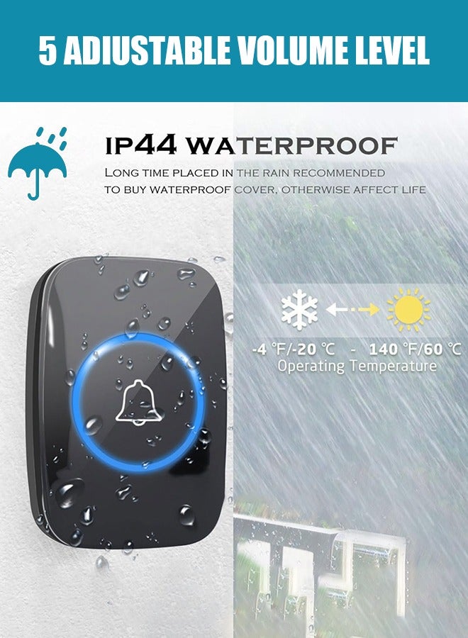 جرس باب لاسلكي مقاوم للماء مزود بمقبس وجهازين استقبال وجهاز إرسال واحد للاستخدام في المنزل أو المكتب أو الفندق أو السكن الجامعي - Image 4