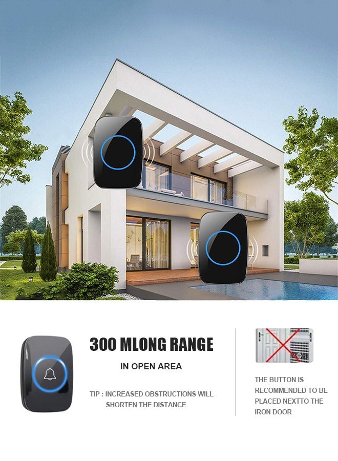 جرس باب لاسلكي مقاوم للماء مزود بمقبس وجهازين استقبال وجهاز إرسال واحد للاستخدام في المنزل أو المكتب أو الفندق أو السكن الجامعي - Image 2