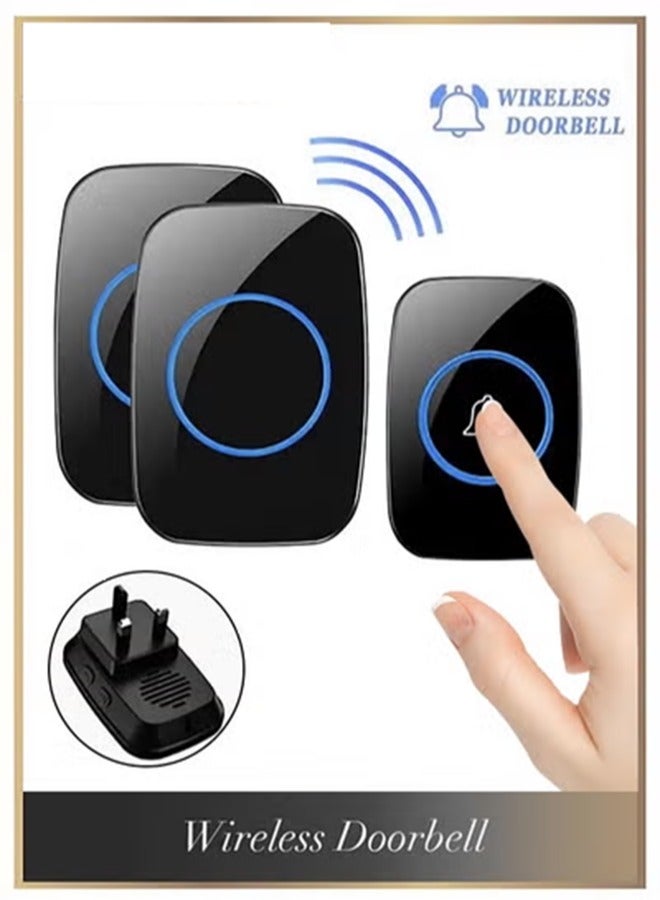 جرس باب لاسلكي مقاوم للماء مزود بمقبس وجهازين استقبال وجهاز إرسال واحد للاستخدام في المنزل أو المكتب أو الفندق أو السكن الجامعي - Image 1