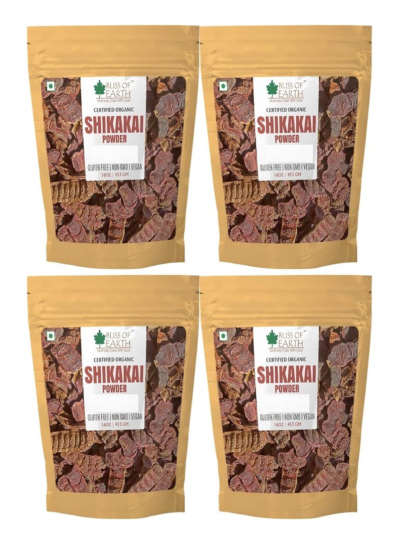 BLISS OF EARTH Bliss of Earth 100% Pure & Natural Shikakai Powder 453GM Acacia Concina Gorgeous hair Naturally Traditional Hair Cleanser & Conditioner Complete Hair Care Pack of 4 - Image 1