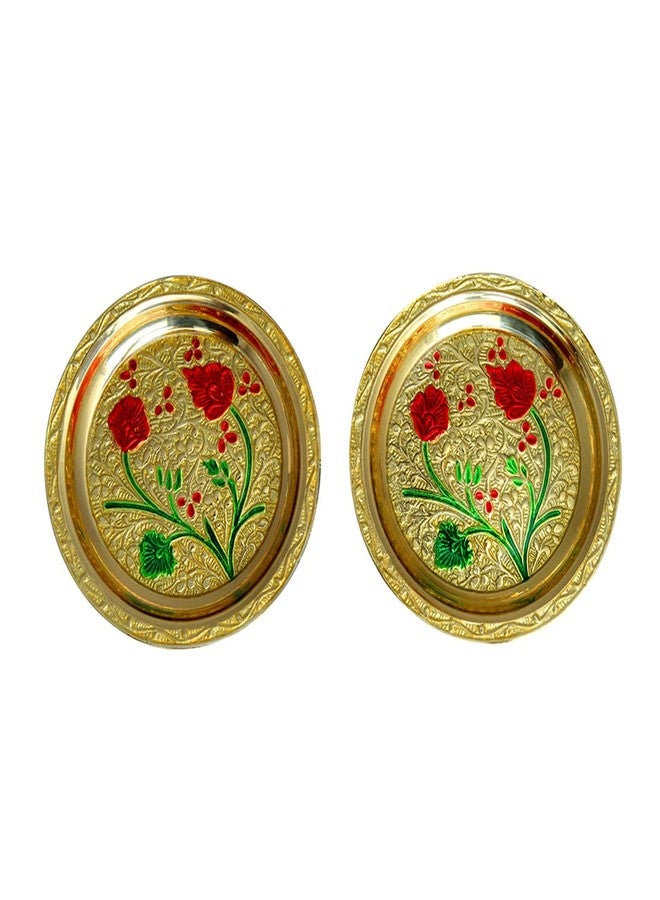 Aditri Creation Set of 2 Small Decorative Brass Minakari work Plate, Decorative Prasad Plate Katori for Pooja Pooja Utensils Item Articles for Indian Traditional Pooja Decoration( Size:-2.5" Diameter)(Golden) - Image 1