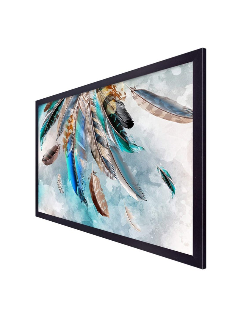 999STORE Printed Multiple Different Colorful Feathers Painting Wall Art with Black Frame (Canvas_18X30 Inches_Multi) BLFLP18300127 - Image 3