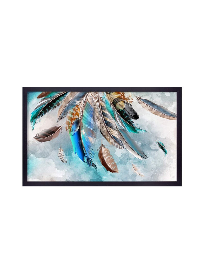 999STORE Printed Multiple Different Colorful Feathers Painting Wall Art with Black Frame (Canvas_18X30 Inches_Multi) BLFLP18300127 - Image 2