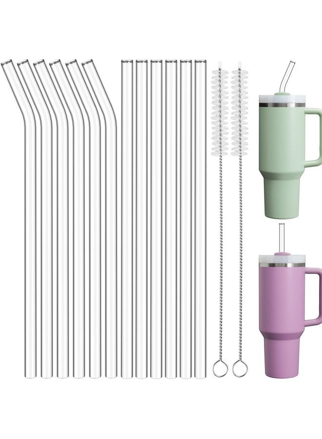 NiHome NiHome 12PCS Clear Glass Reusable Straws for Stanley H2.0 40oz Tumbler, 6 Straight + 6 Bent with 2 Brushes, 12’’ Long 0.4’’/10mm Diameter, Enhances Drinking Experience Prevents Spills, Dishwasher Safe - Image 1