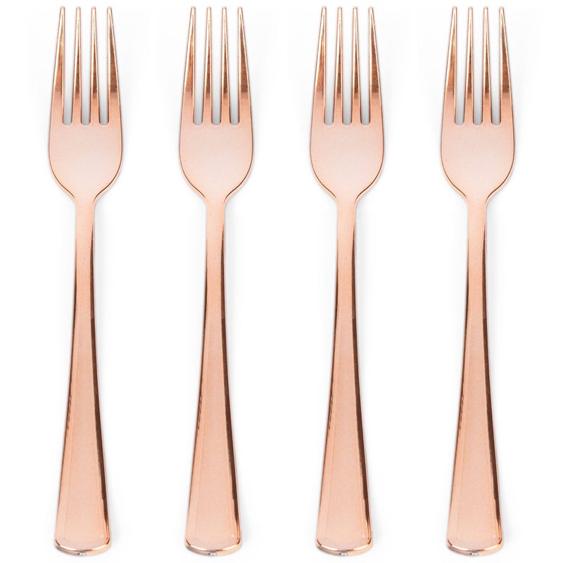 Prestee Set of 100 Rose Gold Plastic Forks Disposable  7in HeavyDuty Fork Flatware  Bulk Pack Fancy Silverware  Sturdy Pink Cutlery for Weddings Birthday Parties Buffets Catering and Events