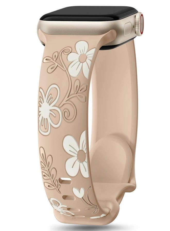 Witzon Floral Band Compatible with Apple Watch Bands For Women 40mm 41mm 38mm 42mm 44mm 45mm 46mm 49mm, Engraved Cute Flower Silicone Inlay Dressy Strap for iWatch Series 10 9 8 7 6 5 4 3 2 SE Ultra - Image 1