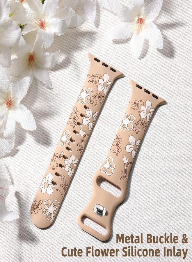 Witzon Floral Band Compatible with Apple Watch Bands For Women 40mm 41mm 38mm 42mm 44mm 45mm 46mm 49mm, Engraved Cute Flower Silicone Inlay Dressy Strap for iWatch Series 10 9 8 7 6 5 4 3 2 SE Ultra - Image 5