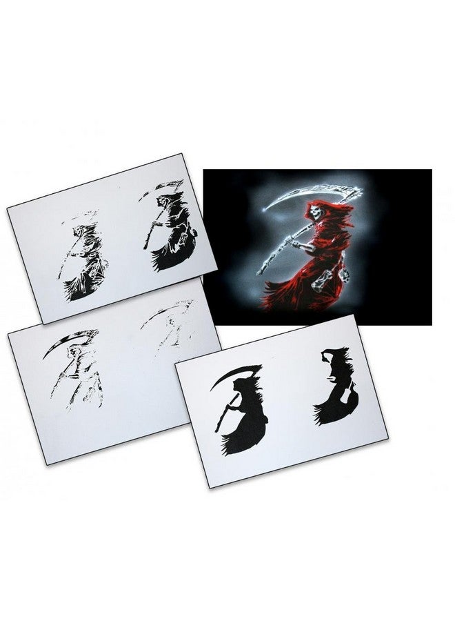 UMR-Design As087 Grim Reaper Airbrush Stencil Template Step By Step Size L 9.8 X 6.3 Inch - Image 1