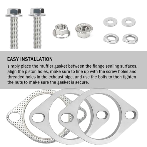 Aokdom 2-Bolt 3 Inch Exhaust Flange Repair Kit,Stainless Steel Exhaust System Kit with Exhaust Gasket & Exhaust Bolts,Exhaust Pipe Flange Gasket for Automotive Replacement Exhaust Flanges (3") - Image 4