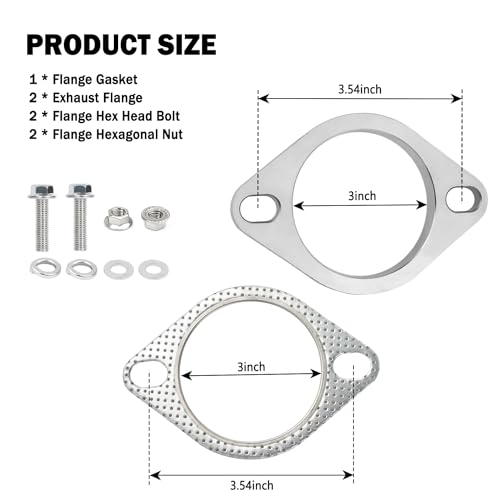 Aokdom 2-Bolt 3 Inch Exhaust Flange Repair Kit,Stainless Steel Exhaust System Kit with Exhaust Gasket & Exhaust Bolts,Exhaust Pipe Flange Gasket for Automotive Replacement Exhaust Flanges (3") - Image 2
