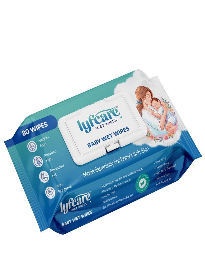 Lyfcare Soft Cleansing Baby Wipes with Lid | 80 Wipes x Pack of 1 - 80 Wipes | For New Born Baby’s | Prevents Rashes & Redness with Goodness of Aloe Vera, Vitamin E | Alcohol & Paraben Free - Image 1