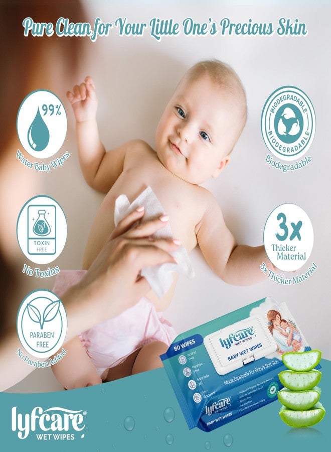 Lyfcare Soft Cleansing Baby Wipes with Lid | 80 Wipes x Pack of 1 - 80 Wipes | For New Born Baby’s | Prevents Rashes & Redness with Goodness of Aloe Vera, Vitamin E | Alcohol & Paraben Free - Image 2