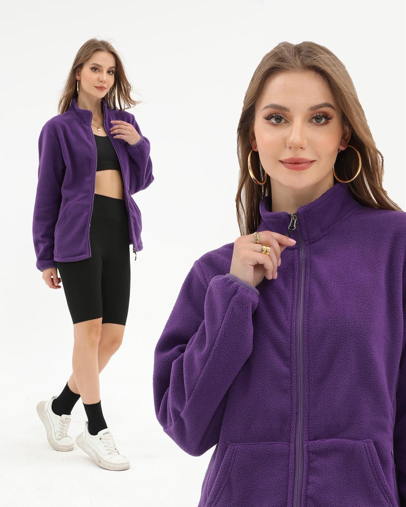 Argstar Women's Fleece Jacket, Lightweight Full Zip Classic Soft Casual Recreation Coat with Zipper Pockets purple XXL - Image 3
