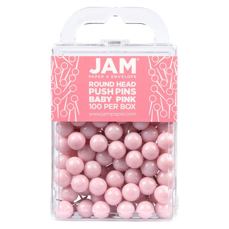 JAM PAPER Colorful Push Pins  Round Head Map Thumb Tacks  Baby Pink Pastel Pushpins  100Pack