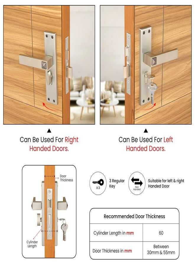 LAPO Door Locking Set for Main Entry & Office Use | 45x45mm Lock Body | 60mm Cylinder | Universal Door Opening Fit | Ideal for 30-50mm Doors | 3 Brass Keys | Matt Finish | 3 Years Warranty | CY-132 - Image 4