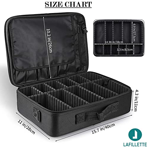 LAFILLETTE Travel Cosmetic Bags, Professional Makeup Case Box Organizer with Adjustable Dividers Compartments for Makeup Brushes Toiletry Jewelry Digital Accessories (16 INCH (1 Layer), Black) - Image 2