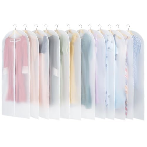 Carbrea 12 Pack Garment Bags for Hanging Clothes - Translucent Dress Bag for Closet Wardrobe Storage Travel - 24" x 57" - Image 1