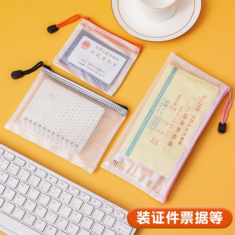 Thickened A4 File Bag Transparent Grid Zipper Bag Waterproof Pvc File Bag Office Culture Test Paper Material Bag - Image 4