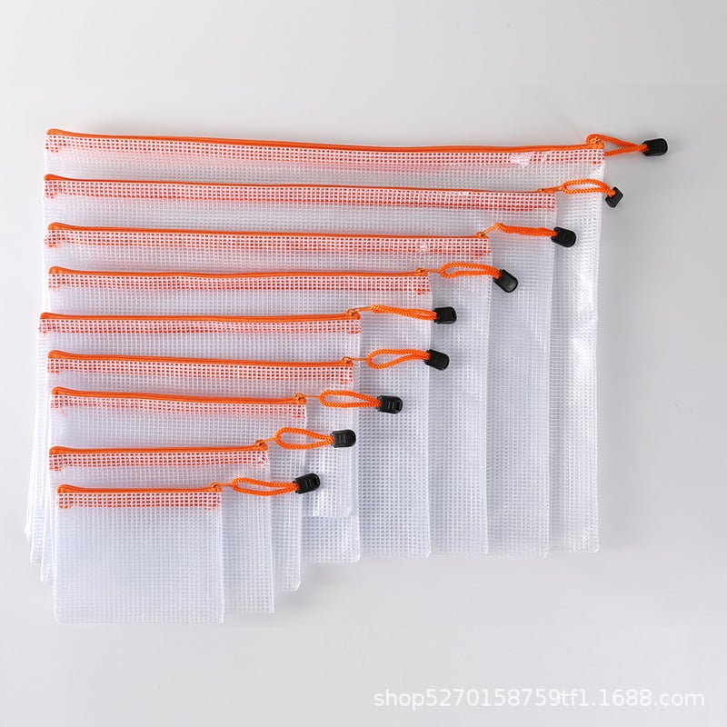 Thickened A4 File Bag Transparent Grid Zipper Bag Waterproof Pvc File Bag Office Culture Test Paper Material Bag - Image 1