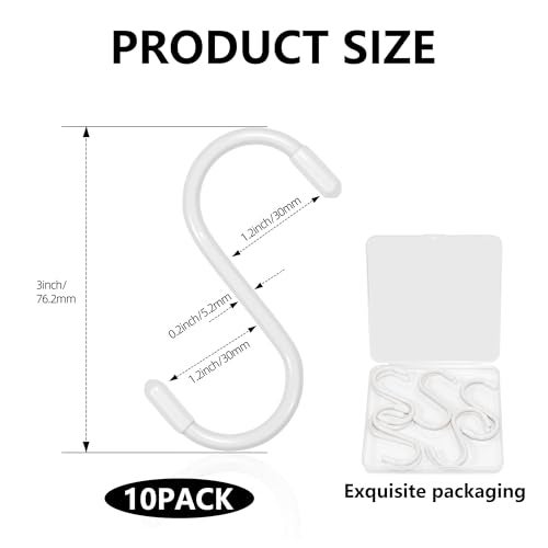 Tingheng 10 Pack 3 Inch S Hooks,Heavy Duty Vinyl Coated Non-Slip Hanging Hooks for Kitchen,Closet,Barthroom,Garage & Garden - White - Image 2