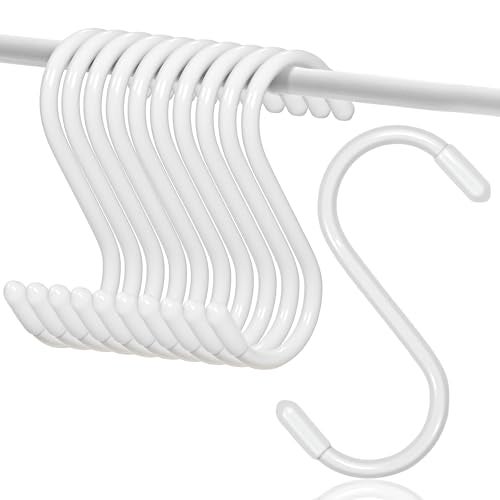 Tingheng 10 Pack 3 Inch S Hooks,Heavy Duty Vinyl Coated Non-Slip Hanging Hooks for Kitchen,Closet,Barthroom,Garage & Garden - White - Image 1