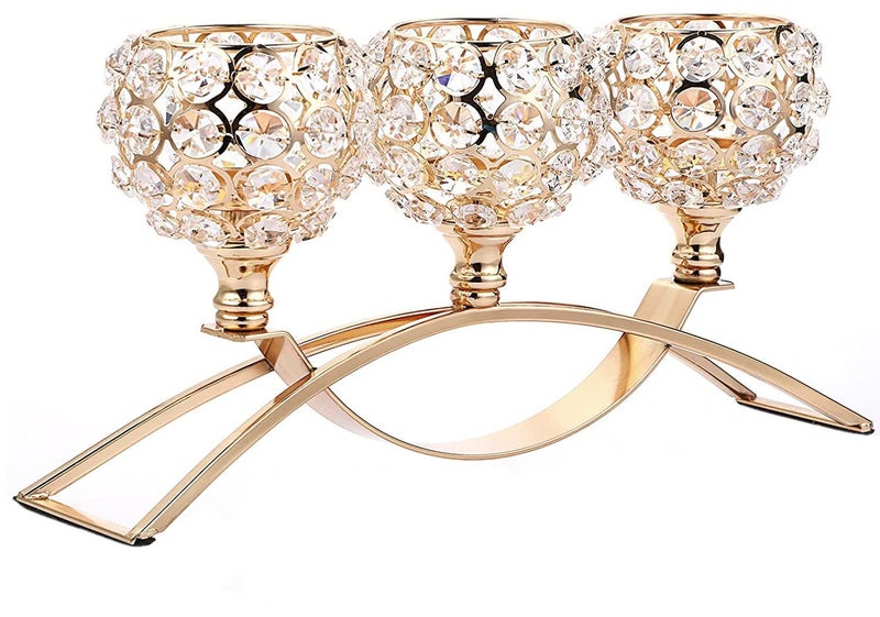 Crystal Candle Holders 3 Wick Gold Centerpiece Table Decorations for Dining Room Living Room Bling Votive Tealight Candle Holder Coffee Dining Table Centerpiece Decor Christmas Decorations