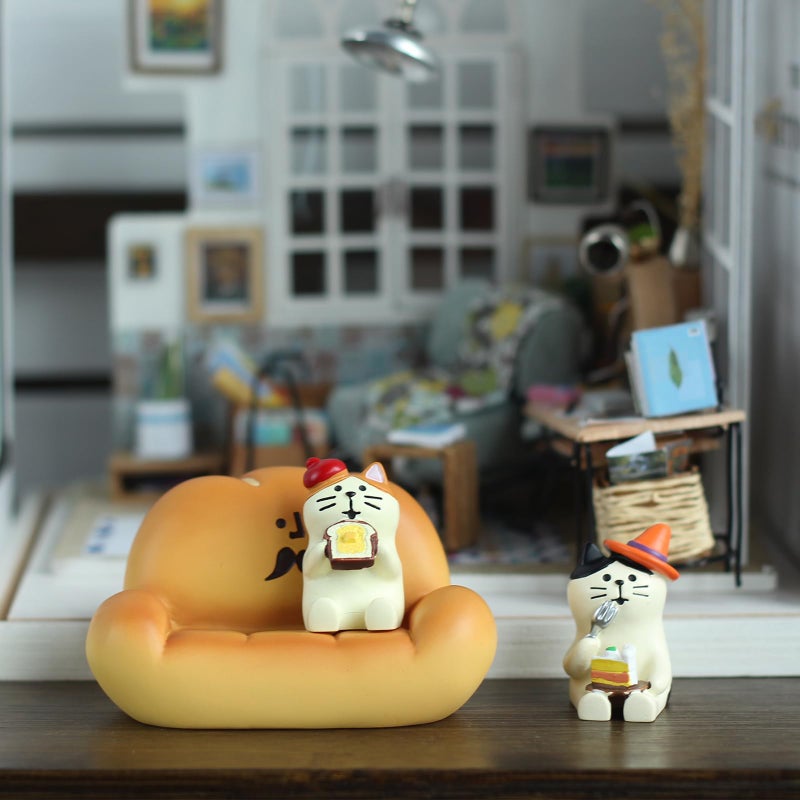 Mevodeata 2Pcs Cute Mini Cat Figurine with Bread Sofa Resin Cat Figure for Office Home Decor - Cute Cat Gift for Cat Lovers - Image 4