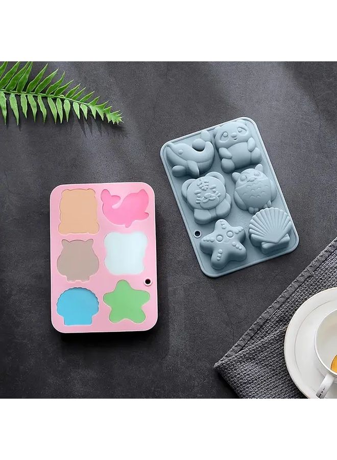 2pcs Pink And Grey 6 Cavity Silicone Mold With Owl Dolphin Seashell Designs - Image 5