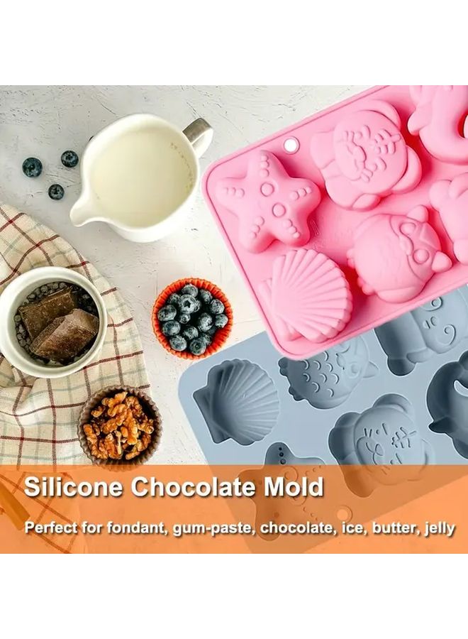2pcs Pink And Grey 6 Cavity Silicone Mold With Owl Dolphin Seashell Designs - Image 3