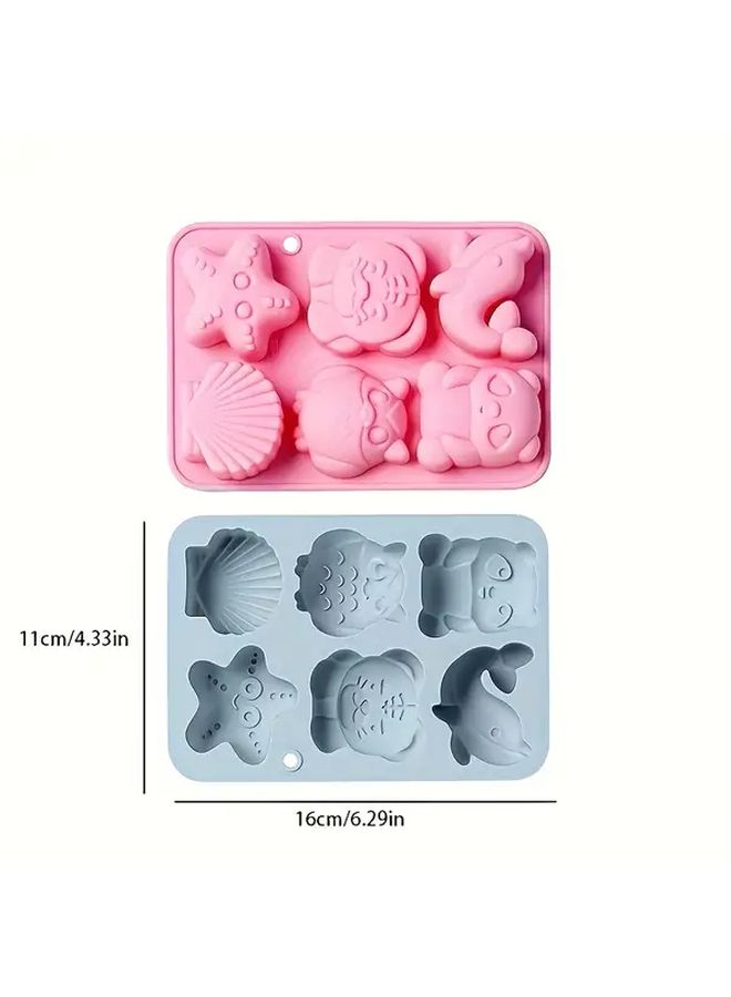 2pcs Pink And Grey 6 Cavity Silicone Mold With Owl Dolphin Seashell Designs - Image 4