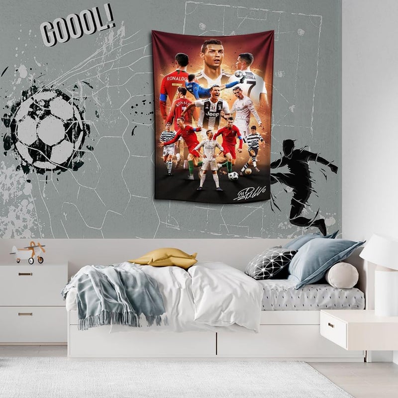 IDOLUSTER Store Soccer Superstar Cristiano Ronaldo Signed Wall Tapestry Poster For Kids Fans Bedroom Wall Hanging Decoration-Ronaldo Tapestry For Teen Boy Birthday Party Gifts-70x100CM - Image 4