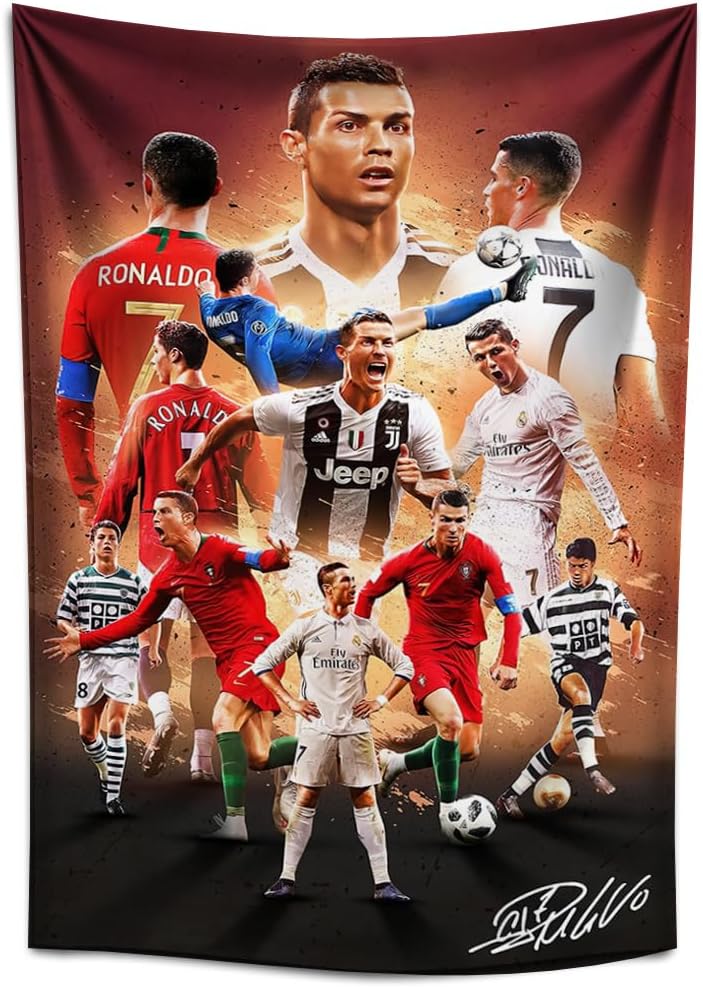 IDOLUSTER Store Soccer Superstar Cristiano Ronaldo Signed Wall Tapestry Poster For Kids Fans Bedroom Wall Hanging Decoration-Ronaldo Tapestry For Teen Boy Birthday Party Gifts-70x100CM - Image 1